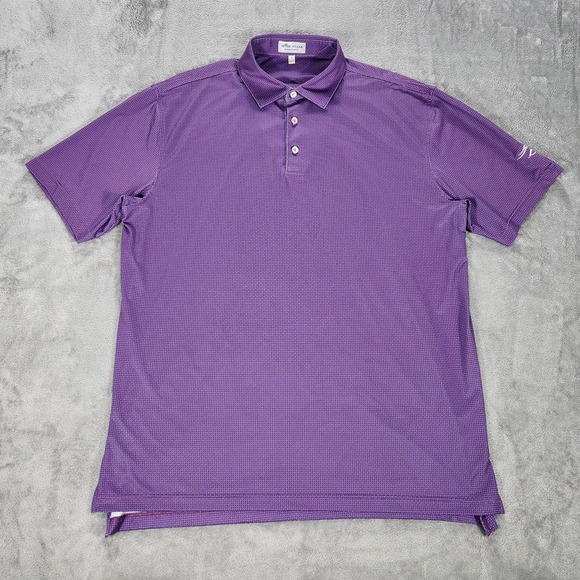 Peter Millar Polo Shirt Mens Large Purple Geo Print Summer Comfort Golf Stretch - Picture 2 of 12